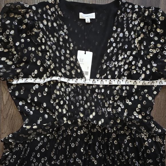 A Loves A Black Gold Metallic Dot Long Sleeve Dress | Party Mini Dress SZ M - Picture 8 of 14